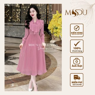 Váy Tiểu Thư MDU4458 Dáng Xòe Nhẹ Nhàng Phối Cổ Bèo Thắt Nơ Bắt Mắt Từ MDU K40-D4-1