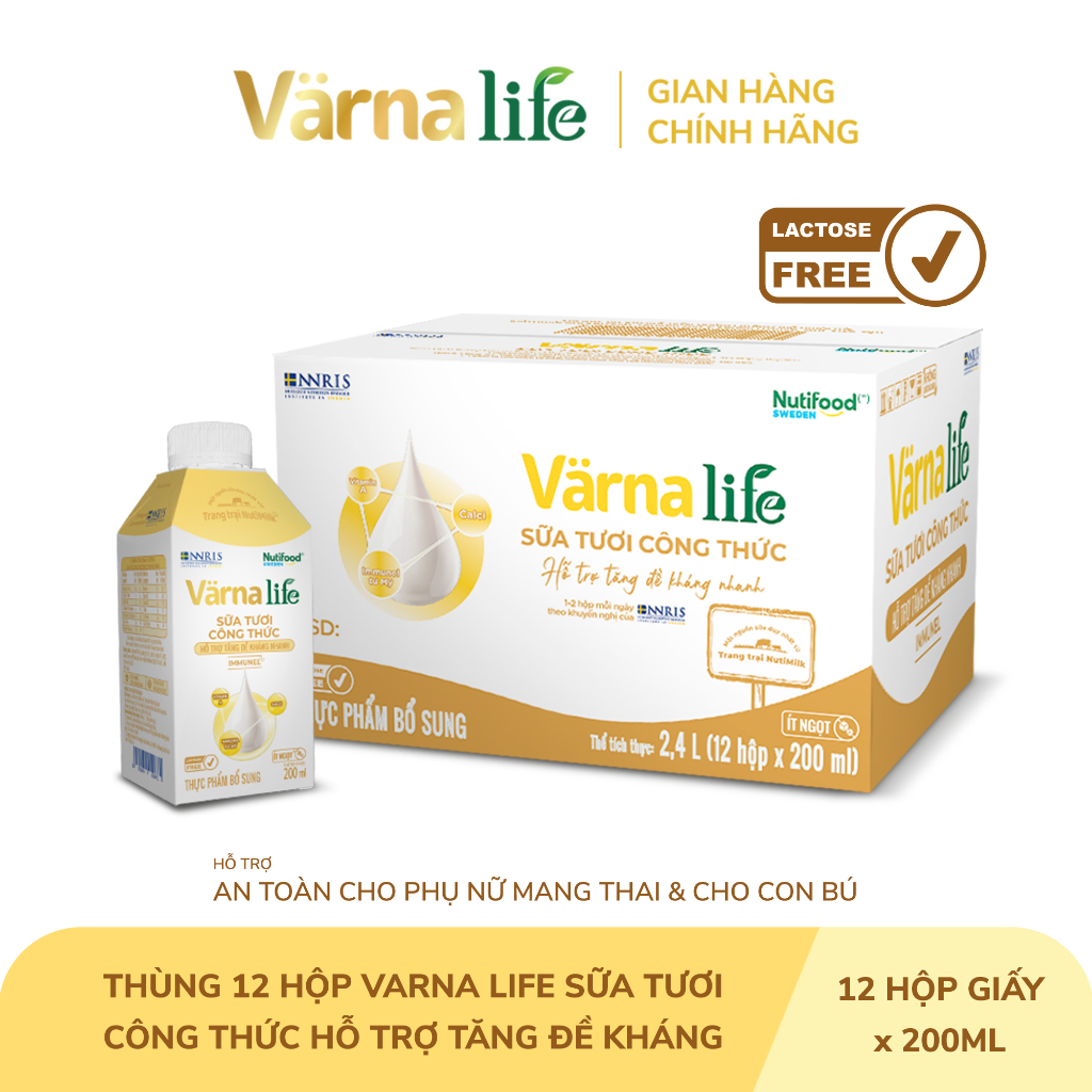 Thùng 12 Hộp 200mL Varna Life Sữa Tươi Công Thức Hỗ Trợ Sức Khỏe Tim Mạch - SHOP SUA NUTIFOOD