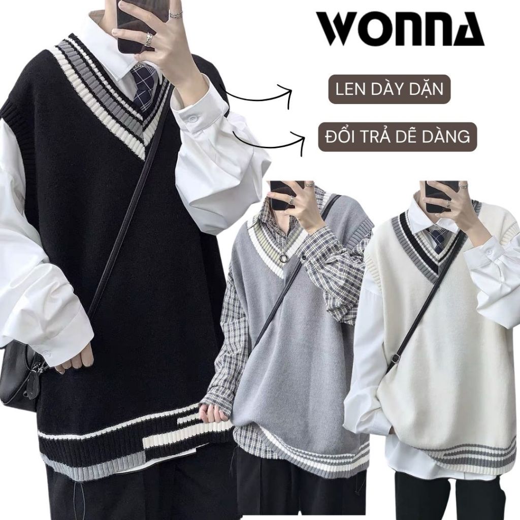 Áo gile len nam nữ sọc viền Hàn Quốc unisex form rộng khoác ulzzang mới 2026 đồng phục PREPPY M15