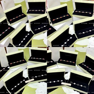 ￼(kèm box) Lắc tay cỏ 4 lá titan đính đá cao cấp, Vòng tay titan cỏ bốn lá không han gỉ