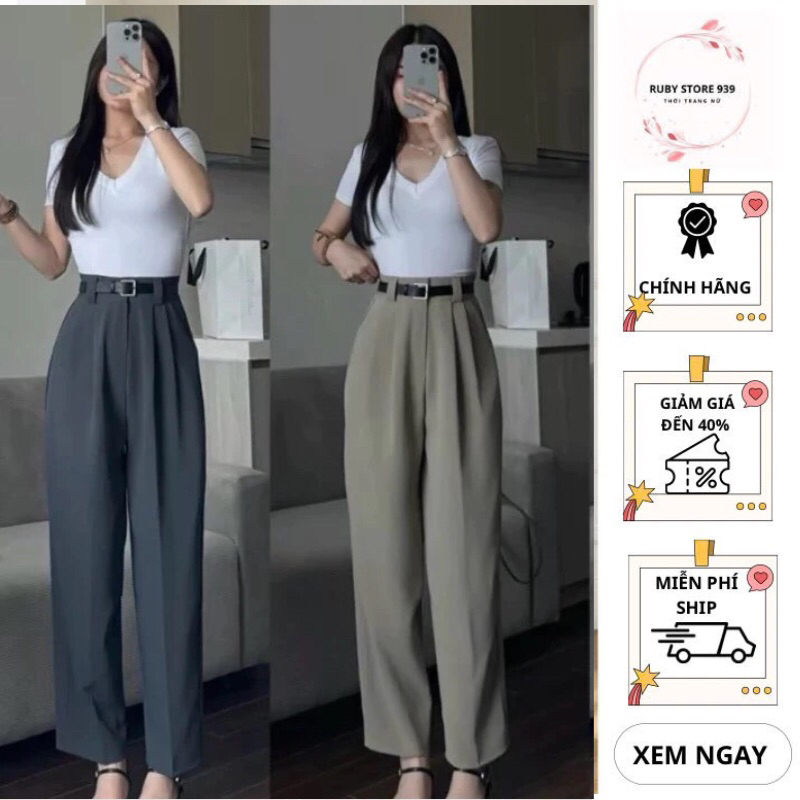 Quần Baggy Công Sở Nữ Lưng Cao (Chất Gold Nhật) Mềm Mịn Dáng Thụng Dài 92-93cm 2025