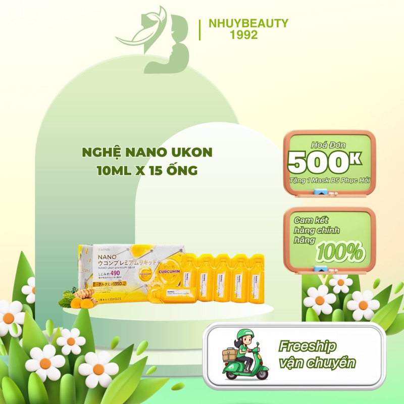 [Hàng Nhật] Nước uống Nghệ Nano Curcumin + Fucoidan Ukon Premium Liquid Eikenbi Nhật Bản hộp 15 ống