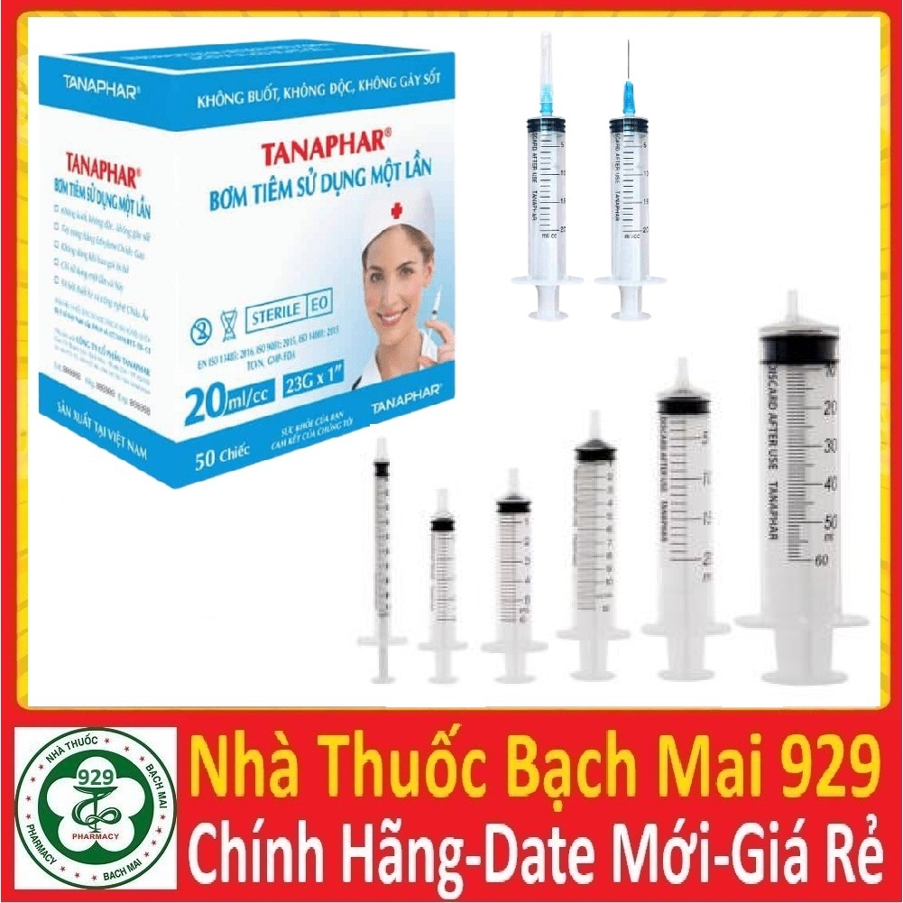 Bơm tiêm sử dụng một lần 1ml/cc 3ml/cc 5ml/cc 10ml/cc 20ml/cc 50ml/cc TANAPHAR [tân á]