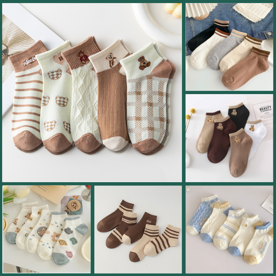 Set 5 đôi tất nữ cổ ngắn Mr.Socks, combo vớ nữ họa tiết dễ thương phong cách Hàn Quốc siêu hot