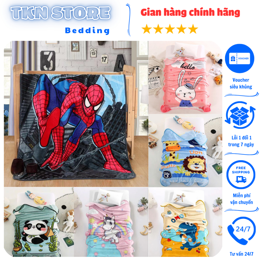 Chăn Tuyết Nỉ Nhung Sữa cho bé đi học nhỏ gọn, Chăn lông tuyết dành cho bé trai bé gái đắp 4 mùa kích thước 1mx1m4