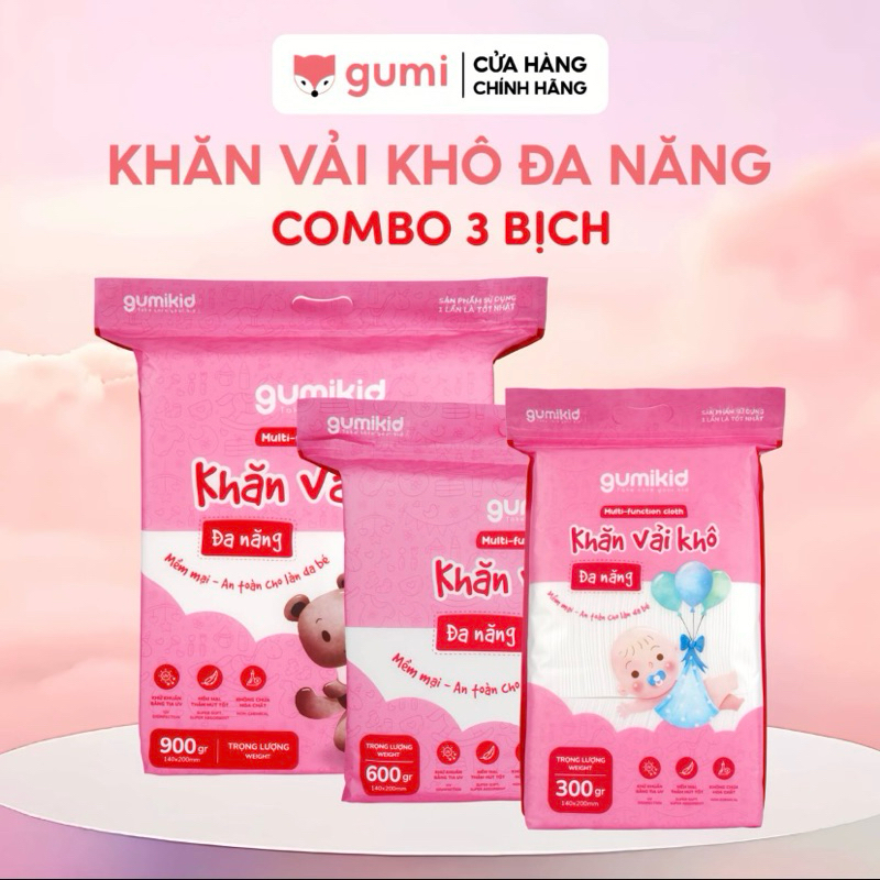 KHĂN VẢI KHÔ ĐA NĂNG DÀNH CHO MẸ VÀ BÉ DAI MỀM MỊN GUMI 300/600/900G