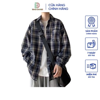 Áo khoác sơ mi kẻ flannel dạ dài tay cotton , áo sơ mi dài tay cổ bẻ unisex nam nữ style form rộng Bảo Đăng.