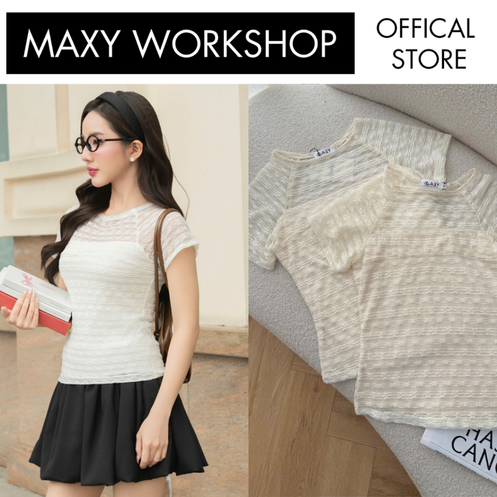 Áo kiểu ren hoa nổi tay ngắn Short Lace Top Maxy Workshop