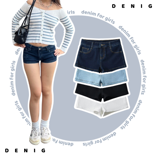  Quần đùi jean ngắn trễ eo ôm sát form basic DENIG - RUMI SHORTS 