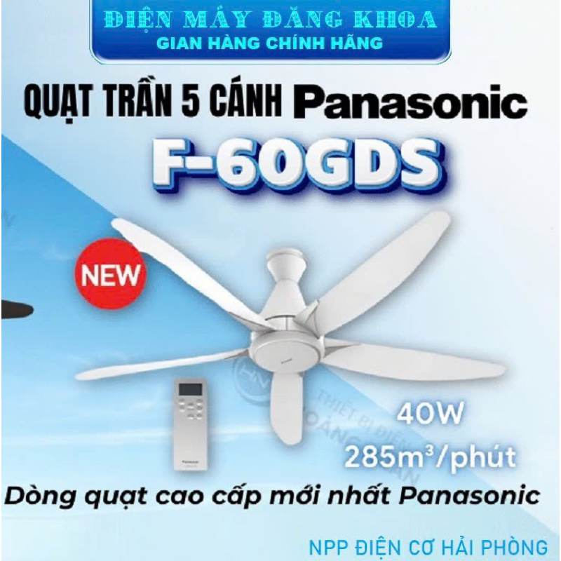 ( tặng đui đèn có hoặc ko tuỳ đợt ) Quạt trần Panasonic 5 cánh F-60GDS