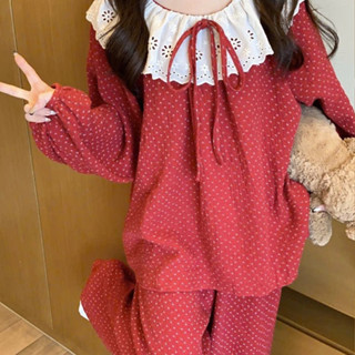 Bộ Pijama Đồ Ngủ Kẻ Caro Bộ Tiểu Thư Nữ Thắt Nơ Xinh Xắn Áo Tay Dài Quần Dài Nhà Pink DB01