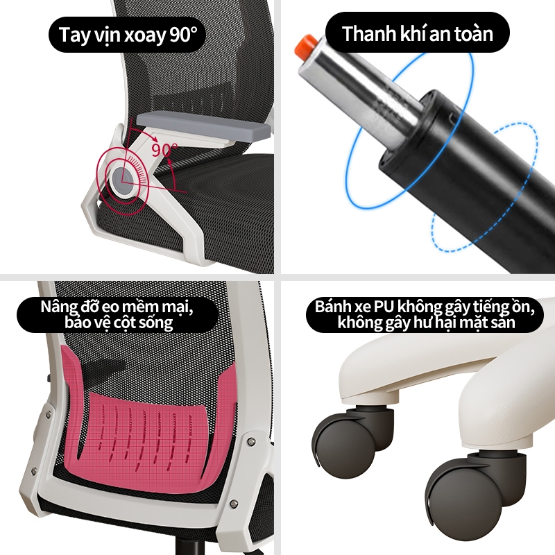 Ghế văn phòng xoay tựa lưng đôi, tựa tay chỉnh độ cao, ghế máy tính chống gù | BigBuy360 - bigbuy360.vn