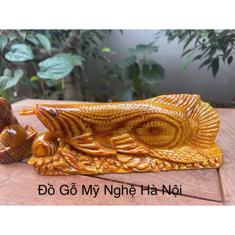 Tượng cá rồng phong thuỷ Kim Long gỗ huyết long