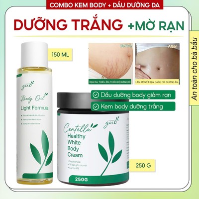 COMBO Dưỡng Body Cho Bà Bầu Kem Body & Dầu Body Oil Giảm Rạn Dưỡng Thể GUO