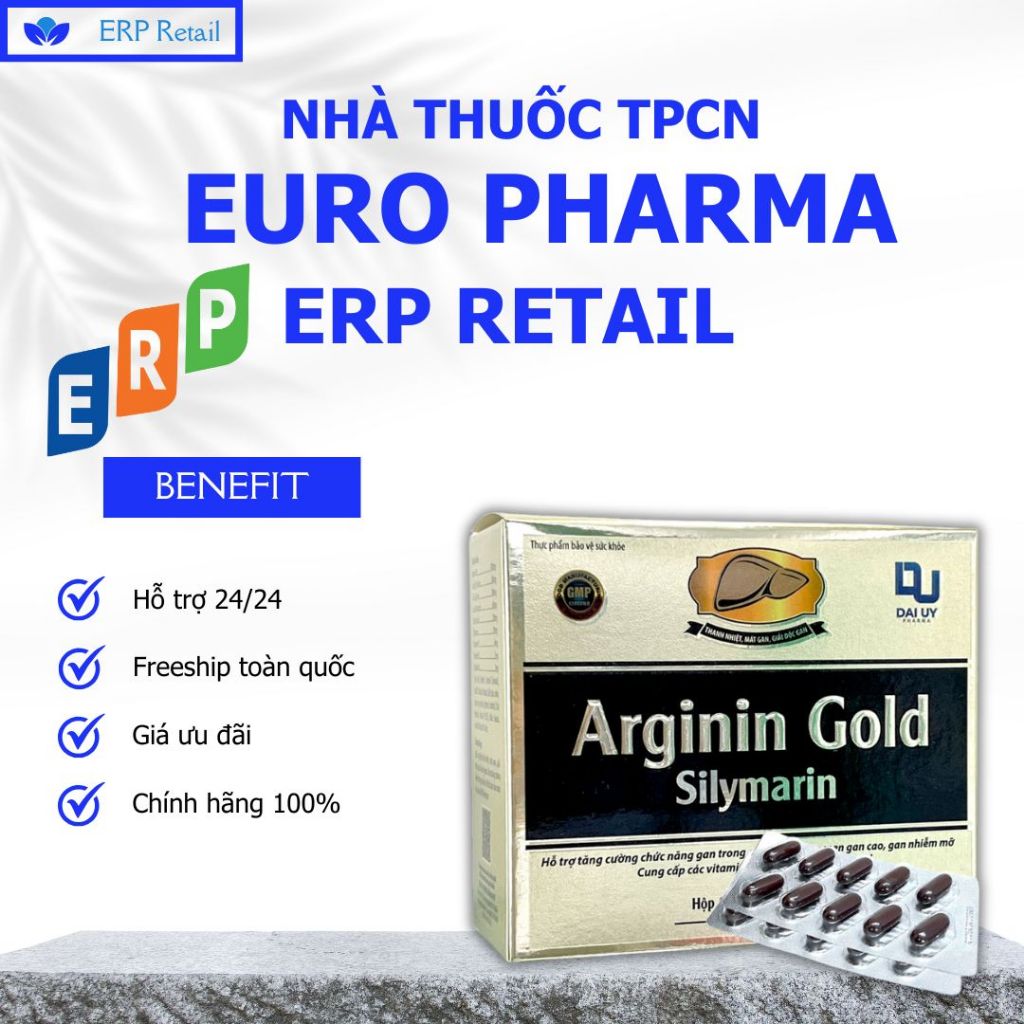 Bổ Gan Arginin Gold Silymarin Hộp 60 Viên - Hỗ Trợ Chăm Sóc Gan, Bảo Vệ Sức Khỏe Gan