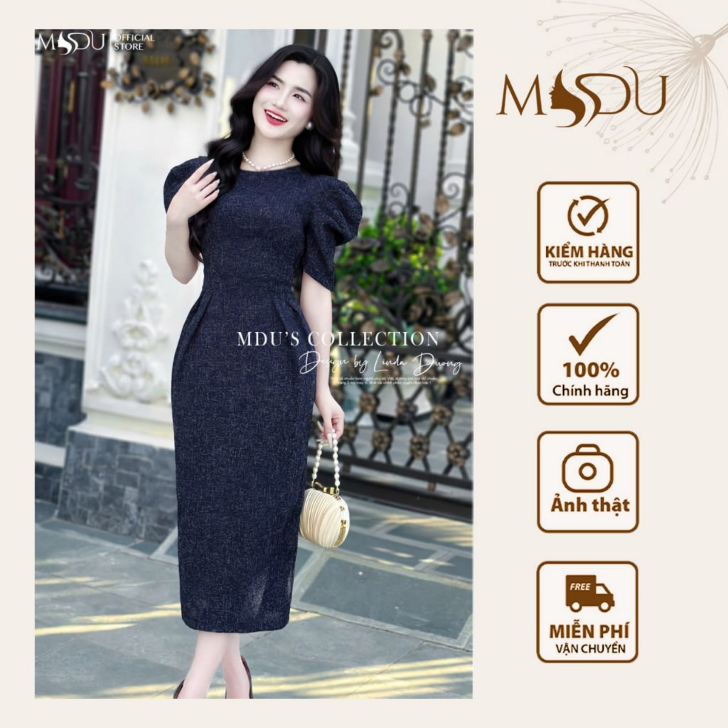 Váy Thiết Kế MDU3712 Gam Màu Xanh Than Cuốn Hút Dáng Váy Ôm Body Từ MDU K46-D1-4