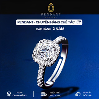 Nhẫn Bạc Nữ Mặt Vuông Xi Vàng Trắng Cao Cấp 6,5 Ly - Thương Hiệu PENDANT - Giấy Kiểm Định N012