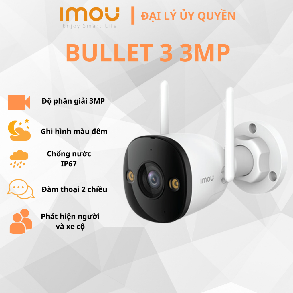 Camera WIFI ngoài trời cố định có màu ban đêm, có đàm thoại 2 chiều, phát hiện được người và xe IMOU