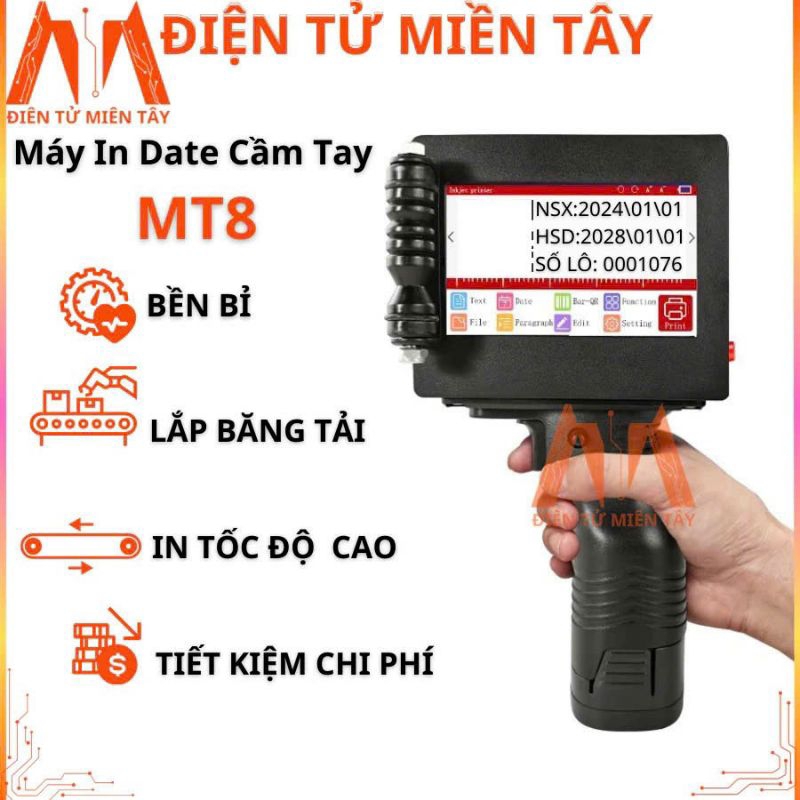 Máy in date cầm tay MT8 lắp băng tải in tốc độ cao, bền bỉ, tiết kiệm chi phí