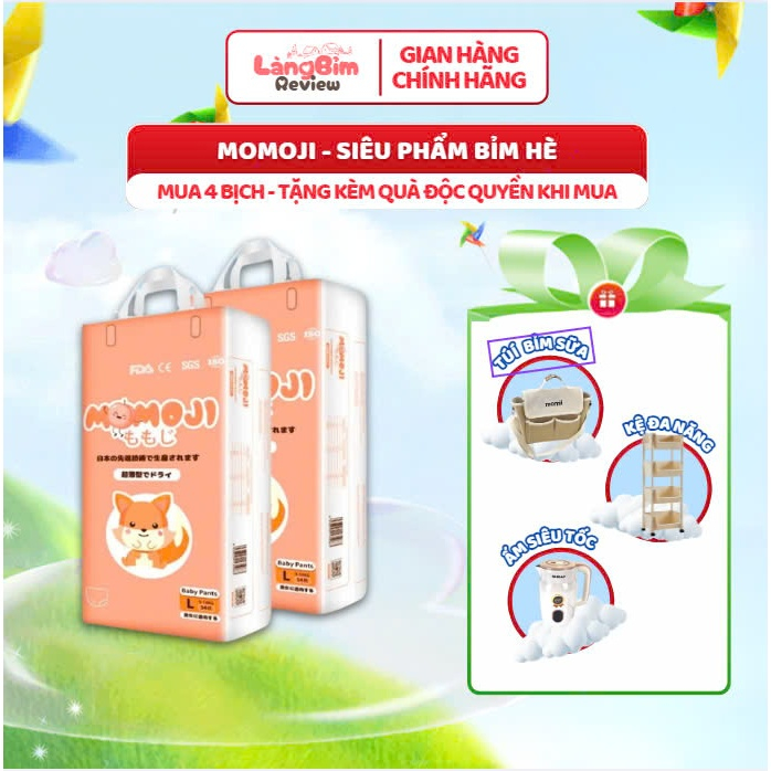 [ COMBO 4 BỊCH ] Tã Bỉm Quần Momoji Extra Plus Mềm Mại, Siêu Mỏng, Siêu Thâm Hút Đủ Size Cho Bé Từ 4