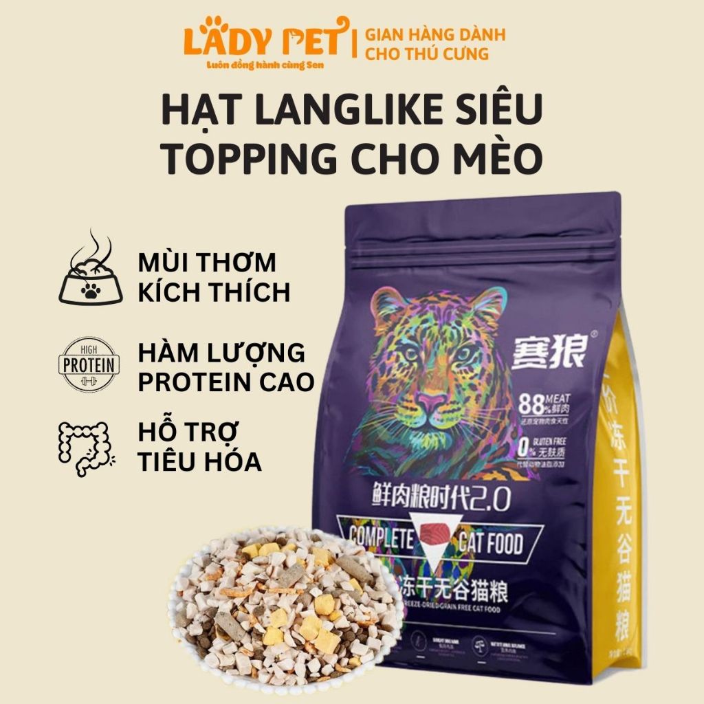 [Túi 5kg] Hạt Langlike Nhiều Topping Thịt Gà - Tủy Xương - Tép, Hạt Langlike Mix Thịt Sấy Cho Mèo