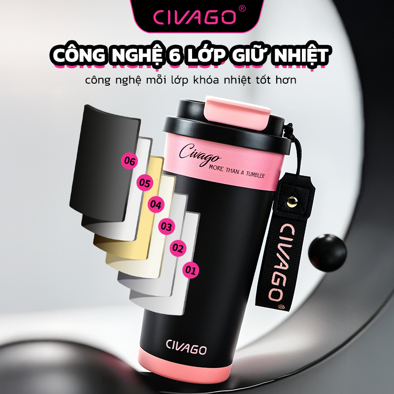 CIVAGO（17OZ）cốc cà phê lõi tráng men chống gỉ 304 hai lớp chân không, dùng ống hút hoặc uống trực tiếp, giữ nóng giữ lạn | BigBuy360 - bigbuy360.vn