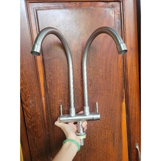 Vòi chén đôi, vòi rửa chén 2 đầu inox 304 không rỉ sét dành cho bồn rửa chén