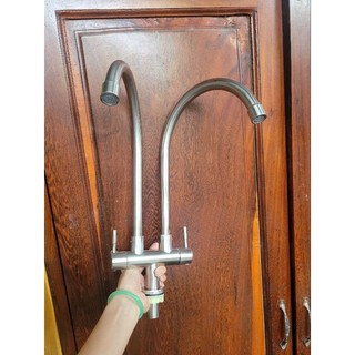 Vòi chén đôi, vòi rửa chén 2 đầu inox 304 không rỉ sét dành cho bồn rửa chén