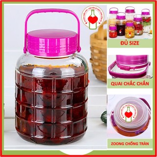 GDHT Bình Ngâm Rưou Thủy Tinh Nắp Tím/Đỏ Quai Xách Nhiều Size