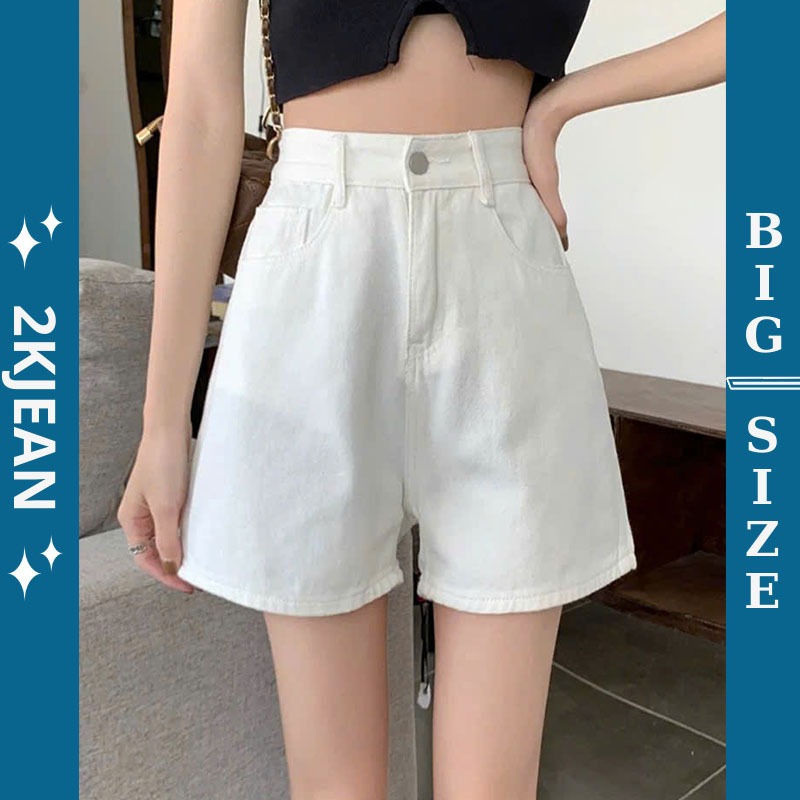 Quần short ngố jean nữ bigsize 55-85kg, quần ngố lửng trơn lưng cao màu trắng MS47 2KJeans