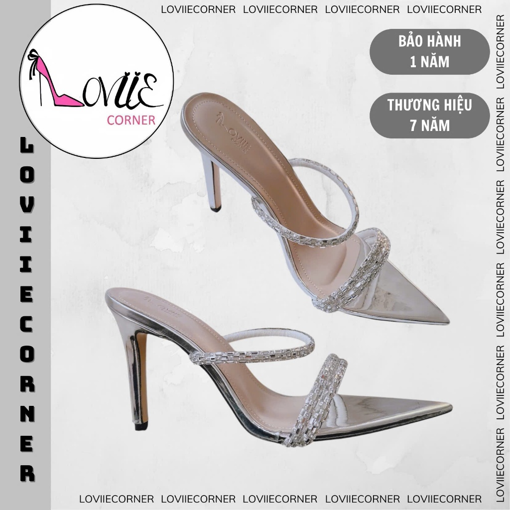 LOVIIECORNER GUỐC NỮ - CAO GÓT 9 PHÂN - CAO GÓT MŨI NHỌN MULES QUAI NGANG ĐÍNH ĐÁ D231140 - HDP2608