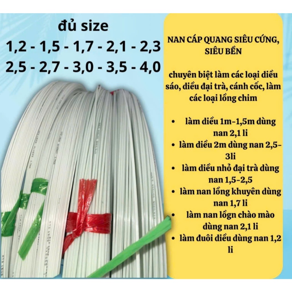 Combo 10m nan cáp quang làm diều, làm lồng, nan cáp quang loại 1