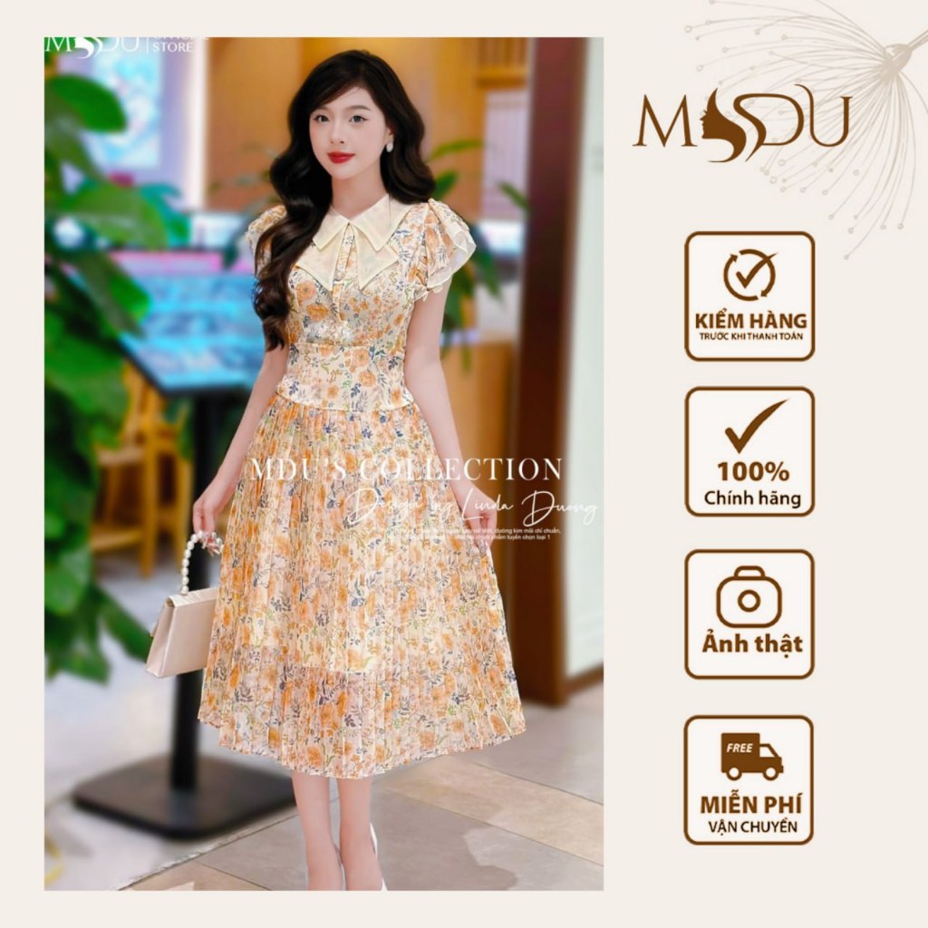 Váy Tiểu Thư MDU2645 Thiết Kế Xòe Ly Nhẹ Nhàng, Cổ Nơ Phối Tay Cánh Tiên Từ MDU K66-D1-3