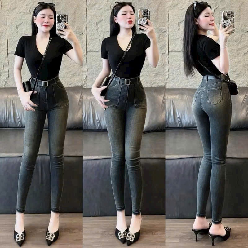 Quần jean nữ co giãn, jeans nữ lưng cao ôm dáng, quần bò cạp cao thời trang Lady Fashion - MQ631