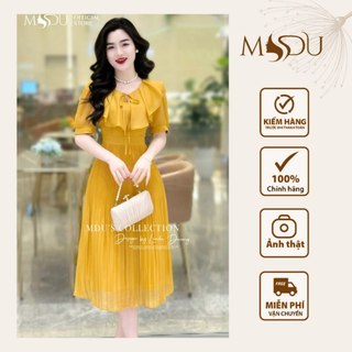Váy Xòe Nhẹ MDU2232 Với Gam Màu Vàng Nổi Bật, Chất Liệu Tơ Óng Ả Từ MDU K64-D1-2