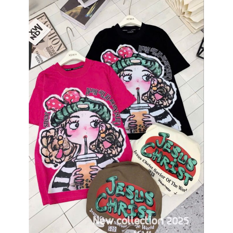 [New 2025] Áo phông dáng rộng in hình cô gái uống trà sữa - C16