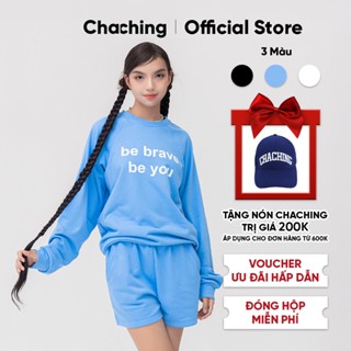 Set Đồ Nỉ Unisex Áo Sweater Cổ Tròn Và Quần Short Lưng Thun ChaChing,Bộ Quần Áo Nỉ Và Quần Ngắn Vải Nỉ Thun Cua Tici