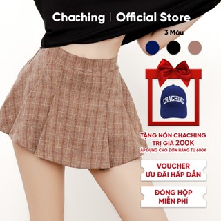 Chân Váy Ngắn Xếp Ly To ChaChing, Chân Váy Nữ Xếp Ly Ngắn Dáng Xoè Chất Vải Linen Xước, Có Quần Bảo Hộ Bên Trong