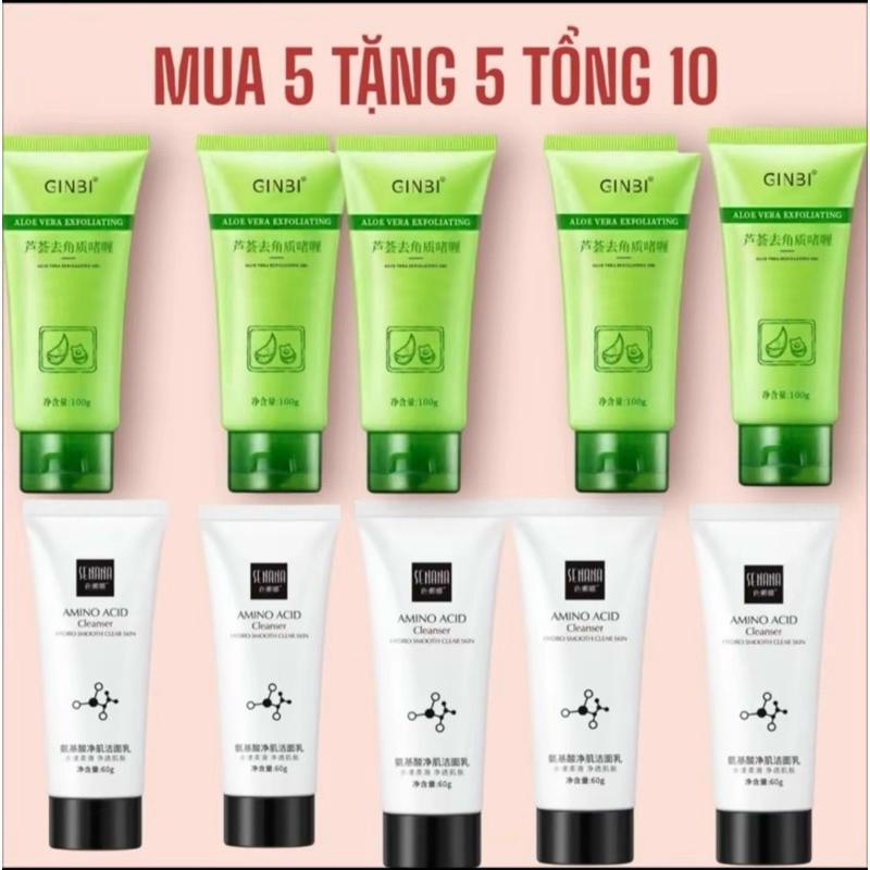 (MUA 5 TẶNG 5) Combo Tổng 10 Tuýp Tẩy Tế Bào Chết Ginbi Kèm Sữa Rửa Mặt Senana