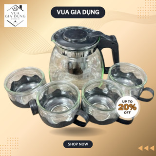   Giá tận xưởng  Bộ ấm trà thuỷ tinh 4 tách ấm trà có lọc inox dung tích 1l 