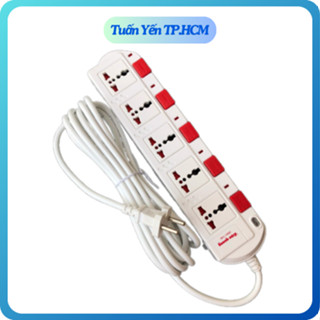  Ổ Cắm Điện Quang 5 Lỗ 5 Công Tắc 3 Chấu Dây 2 - 5 Mét ĐQ ESK SM750SL Màu Trắng Công Suất 3200W 