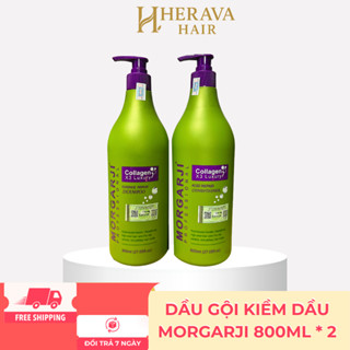 Cặp dầu gội xả Collagen MORGARJI 800ml kiềm dầu dưỡng tóc mềm mượt, phục hồi tóc khô xơ