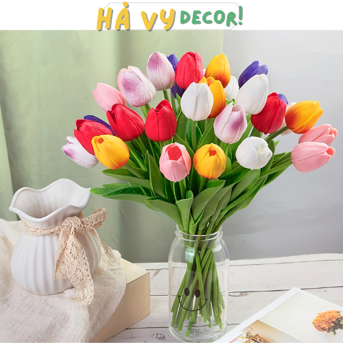 Hoa tulip nụ và nở giả trang trí nhà cửa, Hoa giả decor phòng khách, phụ kiện chụp ảnh