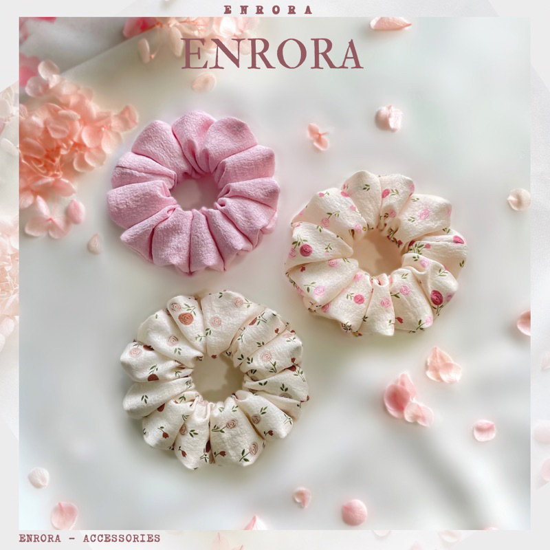 Scrunchies ENRORA Cột Tóc Vải Họa Tiết Hoa Hồng nhí [Handmade]