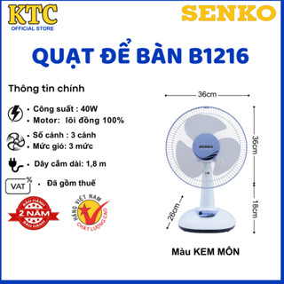 Quạt bàn Senko B1216 - Bảo hành 24 tháng chính hãng - làm mát êm ái - đa dạng màu sắc