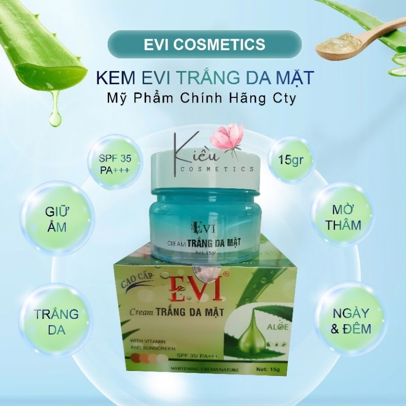 Kem EVI trắng da mặt, tinh chất nha đam, trắng sáng sau 2 tuần sử dụng, SPA35/PA+++