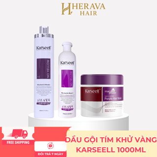 Dầu Gội Tím & Dầu Ủ Tóc Tím KARSEELL 500ml Khử Vàng Giữ Màu Tóc Nhuộm, Phục Hồi Tóc Tẩy Chuẩn Salon