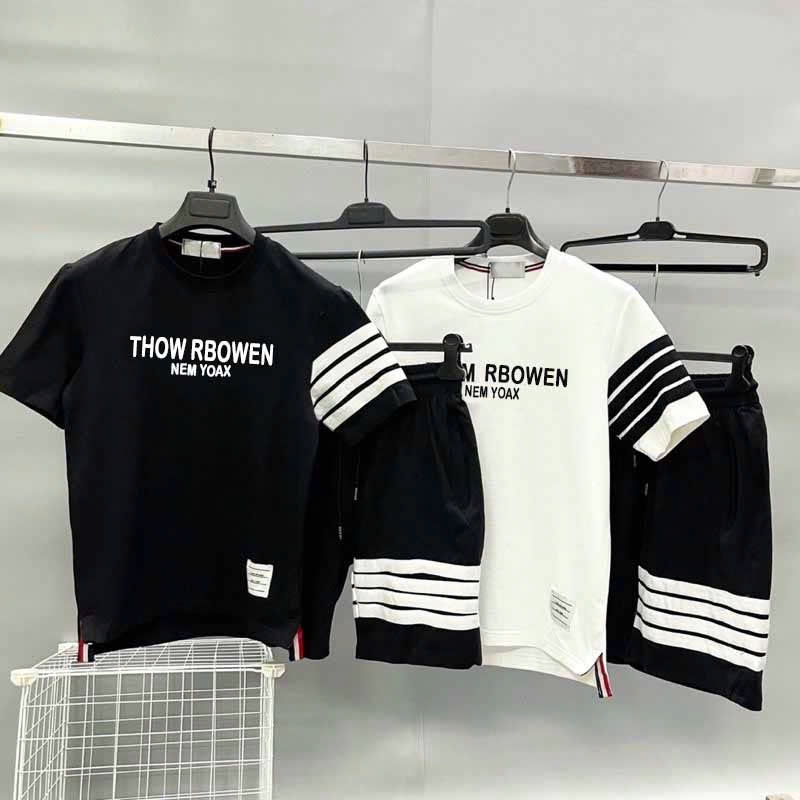 Bộ Quần Áo Nam Thời Trang Tay Ngắn Họa Tiết THOW Phối Viền Trắng Quần Sọt Đùi Sành Điệu Cá Tính C1