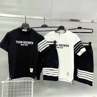 Bộ Quần Áo Nam Thời Trang Tay Ngắn Họa Tiết THOW Phối Viền Trắng Quần Sọt Đùi Sành Điệu Cá Tính C1