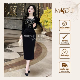 Váy Công Sở MDU3798 Thiết Kế Cổ Vuông,chất Mango Hàn Phối Ren Cap Cấp Từ MDU K47-D1-2